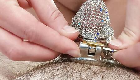 Unlocking and Teasing Sub Husband Flaccid Cock with My Pussy!