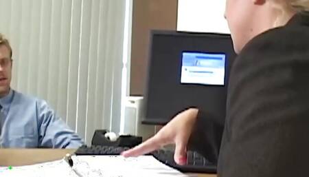 Blonde Boss Has Flaming Hot Sex with Her Handsome Blonde Underling in Her Office