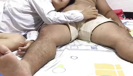 My stepsister sucks my cock while we watch movies