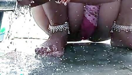 Indian girl nude bath open area