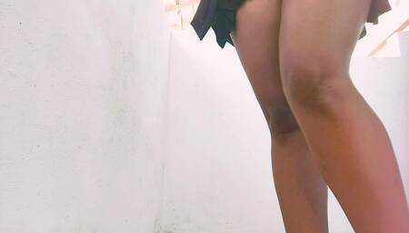 Squirting on my balcony. Pussy open and very horny