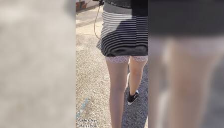 Walk on the Street in a Micro Skirt, Plug and Slave Collar