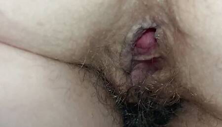 I spread her slobbery, hairy pussy for you to cum on