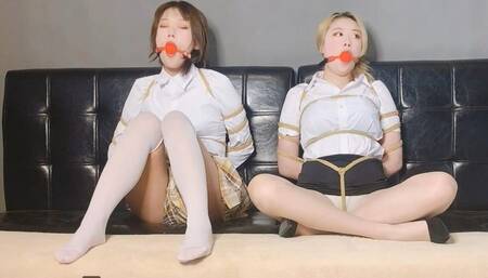 Two little bitches, gagging them with various props