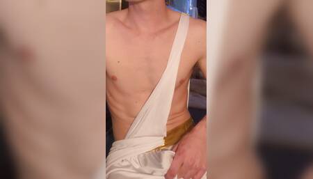 Twink in Roman costume jerking off and cumming (part1/2)