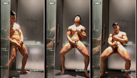 Horny and cumming in the locker room shower
