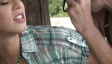 Eliska Cross Pulls Her Skirt up to Ride a Farmhands Cock in the Field!
