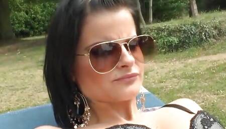 Home alone Naughty housewife sunbathing gets analized by a technician