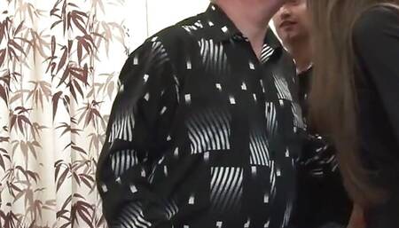 Tiny brunette slut deep throats cock