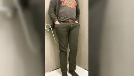 Dressed all in black piss play: pissing on myself and showing underwear