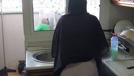 german grandpa fucks his submissive arab maid in the kitchen