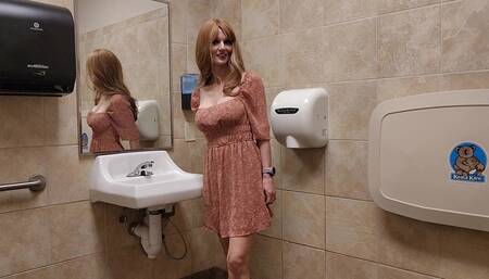 Naughty Mom Masturbates in Public Bathroom