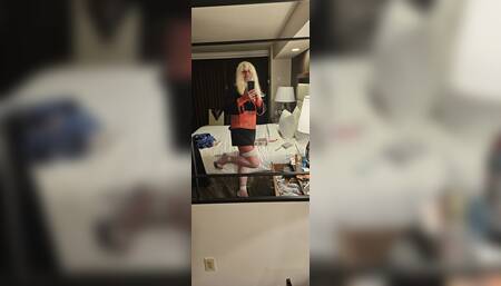 Sissy crossdresser takes big black  dildo deep