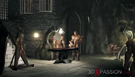 Big cruel monsters fucks hard teenage girl in the dark dungeon