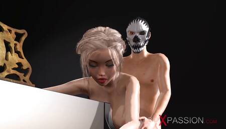Piano. Classboy in the skull mask fucks hard a female pianist teacher