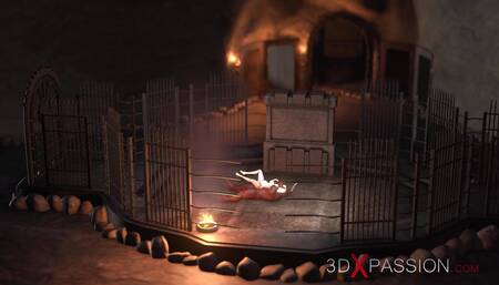 Man-bull fucks a teen hard in the battle arena