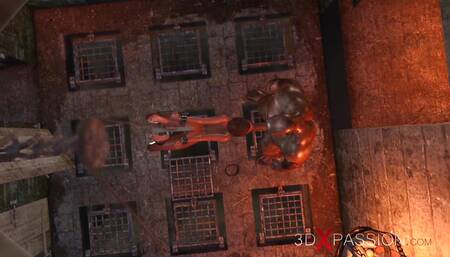 Cruel monsters fuck teen in the dark dungeon