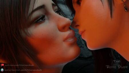 Lara Croft and Tiffa French kiss