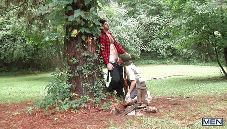 TWINKPOP - Jimmy Fanz Is Cutting Woods Then Zac Stevens Shows Up To Get His Wood In His Asshole