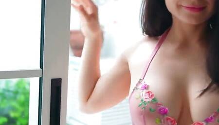 Hot masturbation in front of the pool