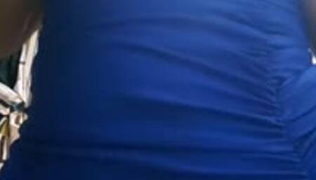 Masturbation in blue dress