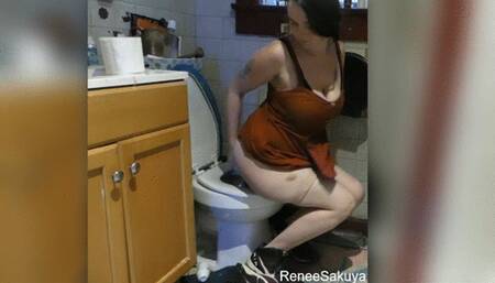 Using bathroom smelling shoes, toilet gets stopped up, plunging it, plunger fetish, part 2 of 2 640p