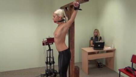 Gagged Blonde's Tits Whipped By Spanking Machine - Pain & Torture