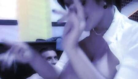 The Girl in the Suit with Massive Juggs Brought Many Men to Fuck Other Girls