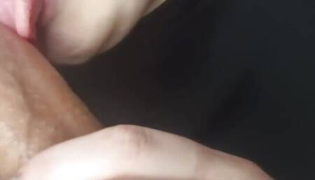 Gentle massage with the lips of a young stepmom