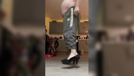 Walking in black patent heels (2)