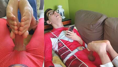 3k Followers on Twitter Special! the Red Ranger Gets a Footjob, the Blue Ranger Gets a Sockjob in White Nike Socks.