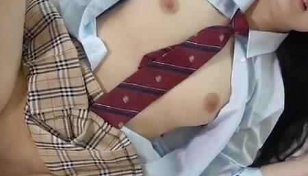 18, Japanese Black-haired Big-breasted Beauty, Blowjob and Creampie Shaved Sex.uncensored