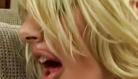 Steve Holmes and his buddy stretch a blonde girls asshole as wide as they can