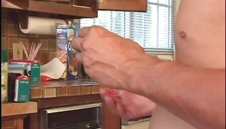 Horny fat lifeguard has hardcore fetish fuck in the kitchen