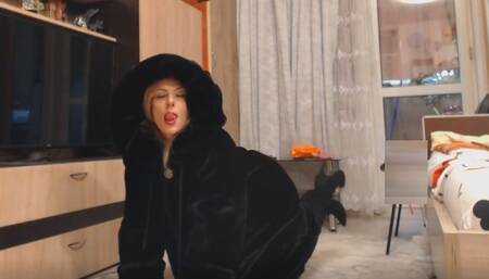 teasing you with my long fur coat and high heels