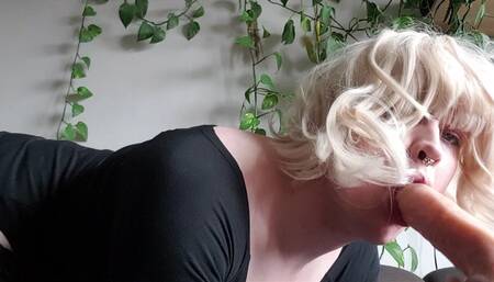 Sissy alexy blowjob training with big dildo