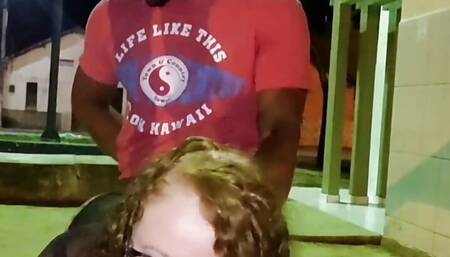 Girls go out naked in public square looking for someone to have sex and find gifted fucker of the night