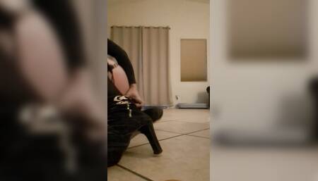 Sissy Sky in lingerie and chastity daof anal training with multiple dildos and cum once hands free and again right after