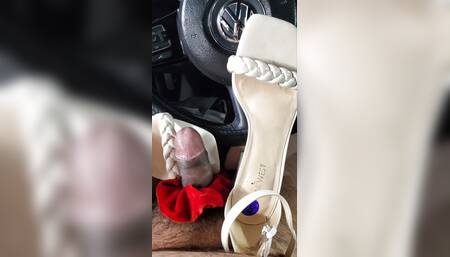 mechanic naked in customer car and played with open heels