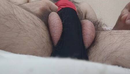 Playing with My Balls Coming Out of the Sides of the Red and Black Boxer.