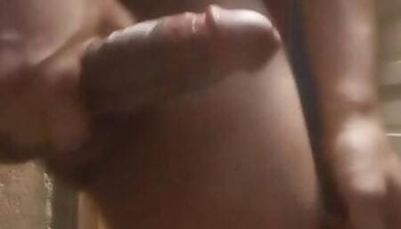Dick jerking off in the backyard of the house