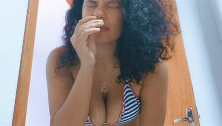 Sneezing honking and nose blowing in a bikini