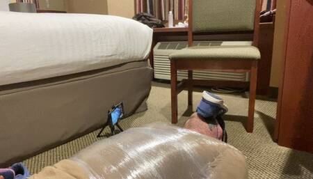 Foot Domination - Tasting - After coming back from her second run Scarlett Kage finally takes the tape off the footsubs mouth to have him taste her stinky dirty feet