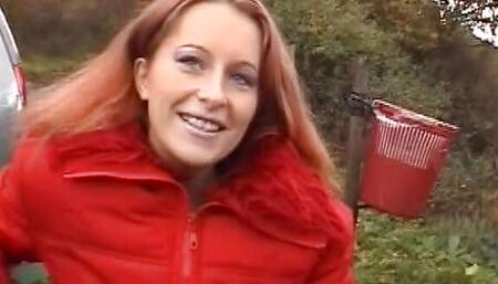 Watch this slut pleasing herself beside the road