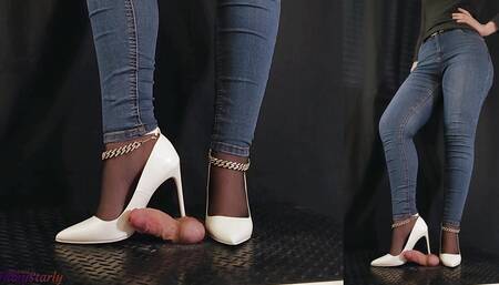 White Heels Crush and Stomp - Bootjob, Shoejob, Ballbusting, CBT, Trample, Trampling, High Heels, Crush, Stiletto