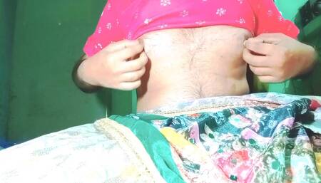 Indian Gay Crossdresser Gaurisissy xxx sex in pink lehanga pressing his big boobs