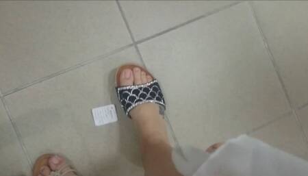 Wonderful sexy feet in the shoe shop trying on sandals would you like to suck them all? 1080HD