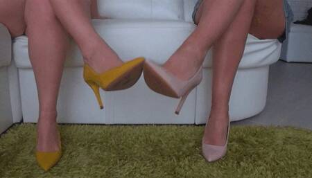 Flirting beautiful legs in colored high heels ASHP