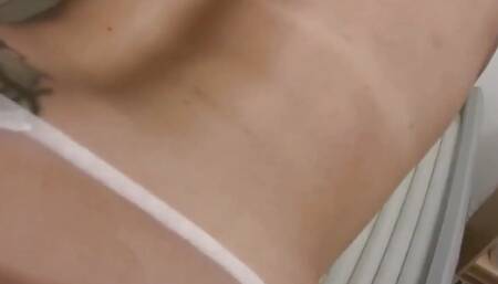 Girl on Tanning Bed  Solarium Get Fingering by Attendant on Pussy and Ass