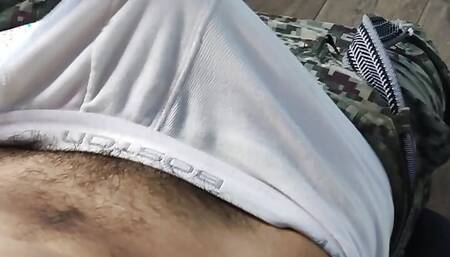 Coming from the army he touched my huge bulge and I masturbated in my underwear